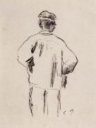 Camille Pissarro Rear View for a man in a smock oil